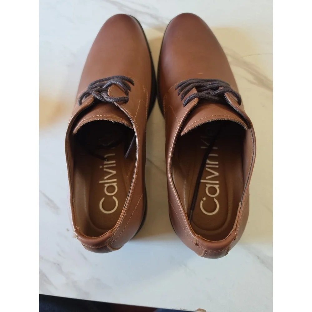 Calvin Klein Men's Carl Smooth Calf Leather Oxford Shoes Brown/Tan Size 7
